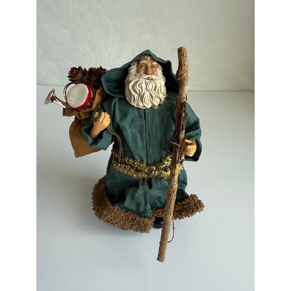 Unbranded Other - Vintage Paper Mache Santa Green Hooded Robe Toy Sack Old World Christmas 6.5"